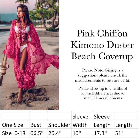 Romantic Pink Chiffon Kimono Duster Beach Coverup - Picture 16 of 16